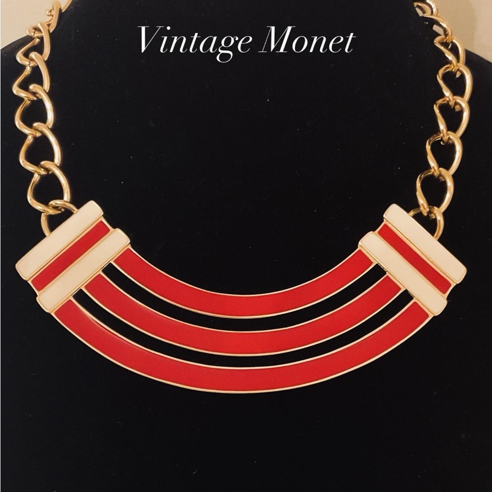 #79 Vintage Monet Goldtone & Enamel Necklace